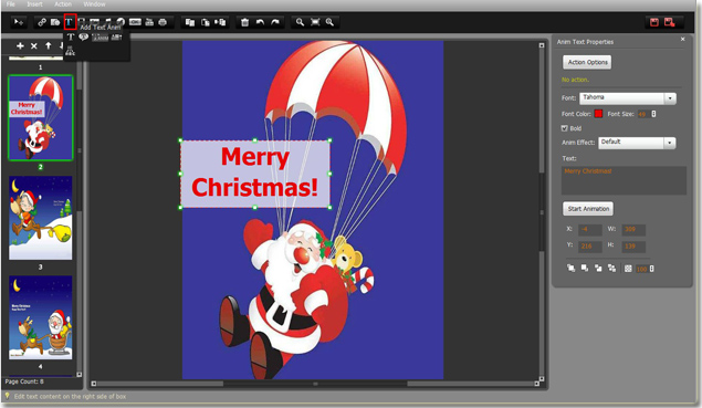 easily add animated text to Christmas ecard by flip pdf professional