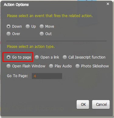 customize the link to open pages of flip catalog