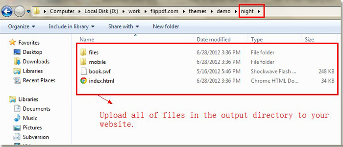 upload all of files in the output derectory to website