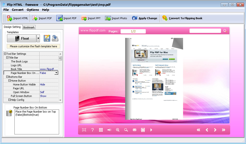 Flip HTML -  freeware 2.9