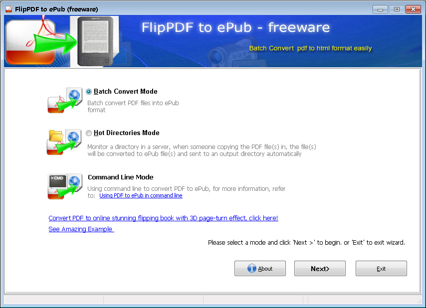 Windows 7 Flip PDF to ePUB - Freeware 2.8 full
