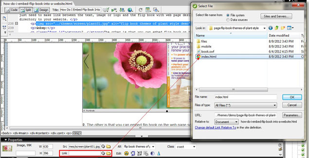 steps to embed flip book on the image of web page