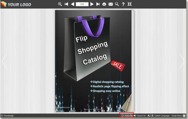 start or stop auto flip digital brochure with one click